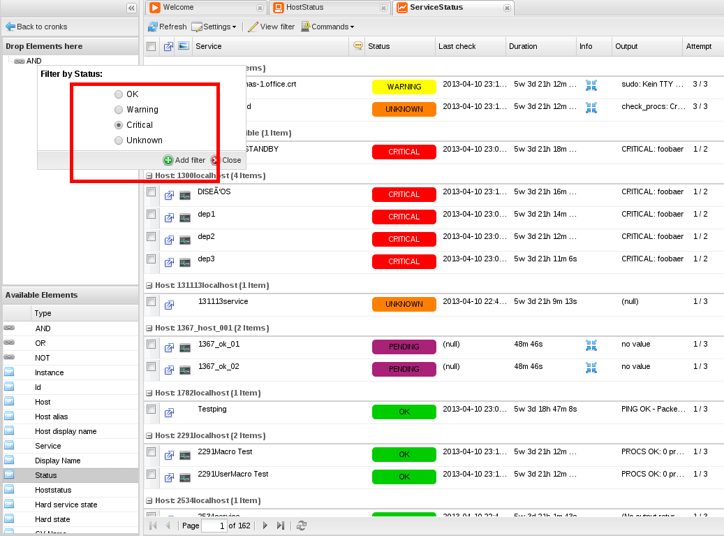 Icinga Web Filter Attribut Selektierung