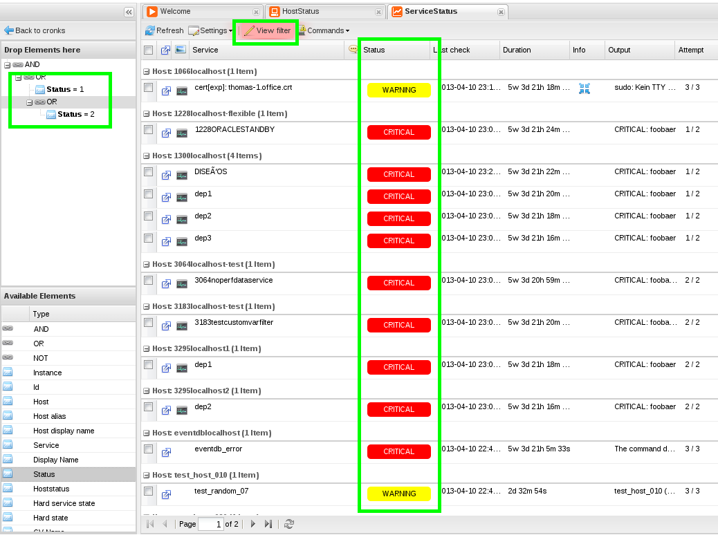 Icinga Web filter advanced filters